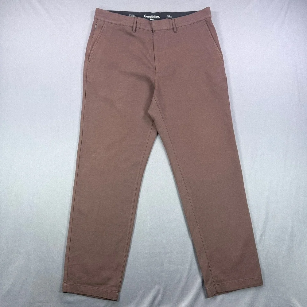Goodfellow & Co Mens 32x30 Brown Cotton Blend Slim Fit Chino Stretch Casual Pant